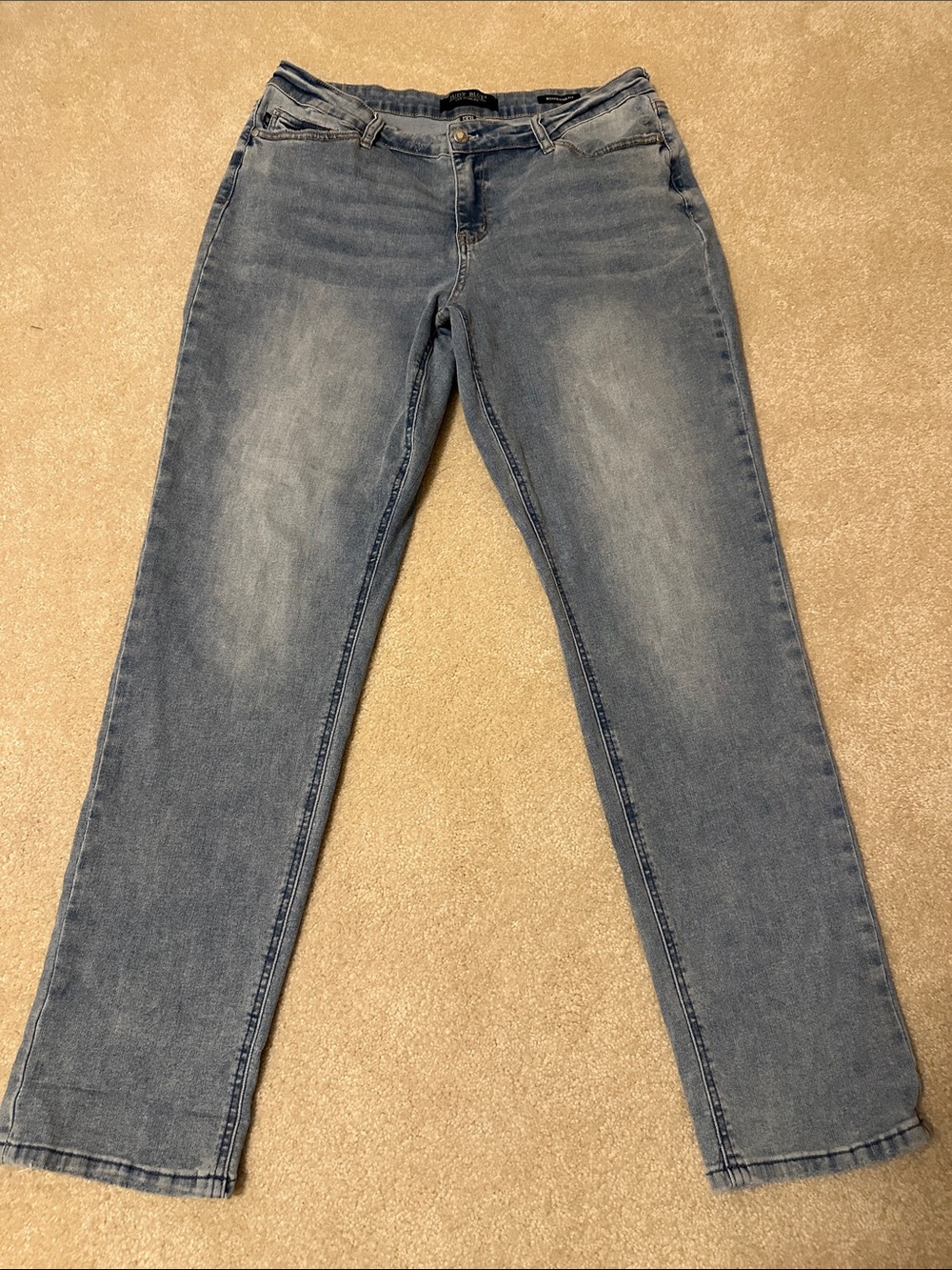 Judy Blue Light Wash Denim Jeans with Brown Leather Patch